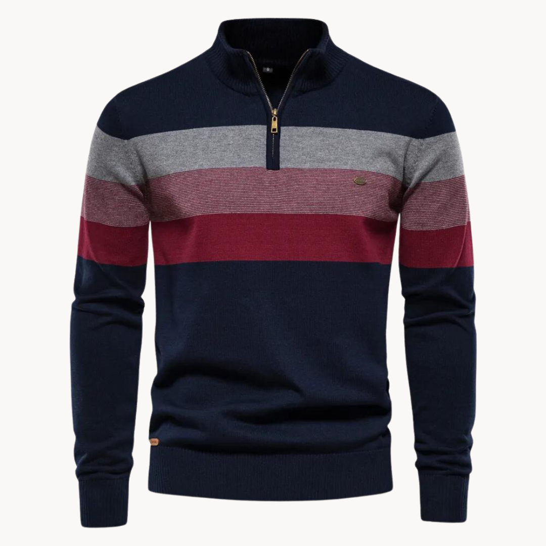 Half Zip Knitted Jumper - Striped Classic Fit Pullover