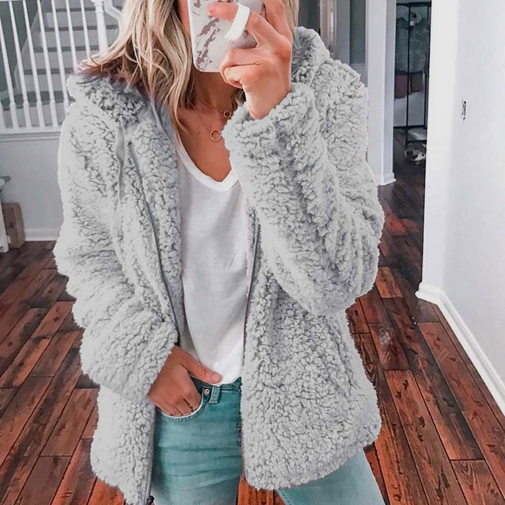 Teddy Hoodie Jacket - Zip Front with Hood