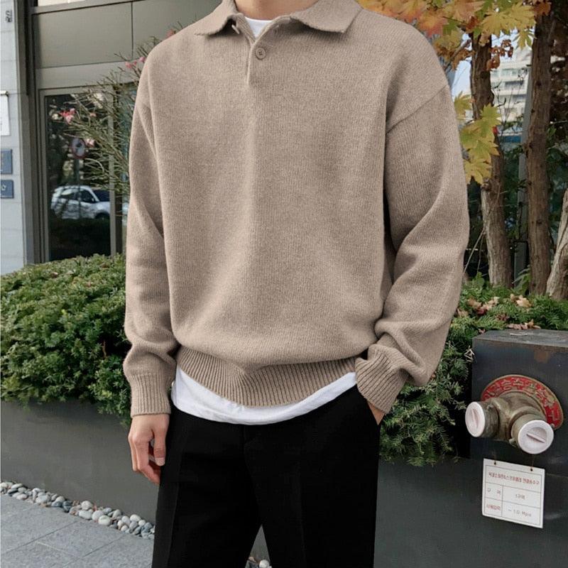 Polo Neck Knitted Jumper - Relaxed Fit Pullover