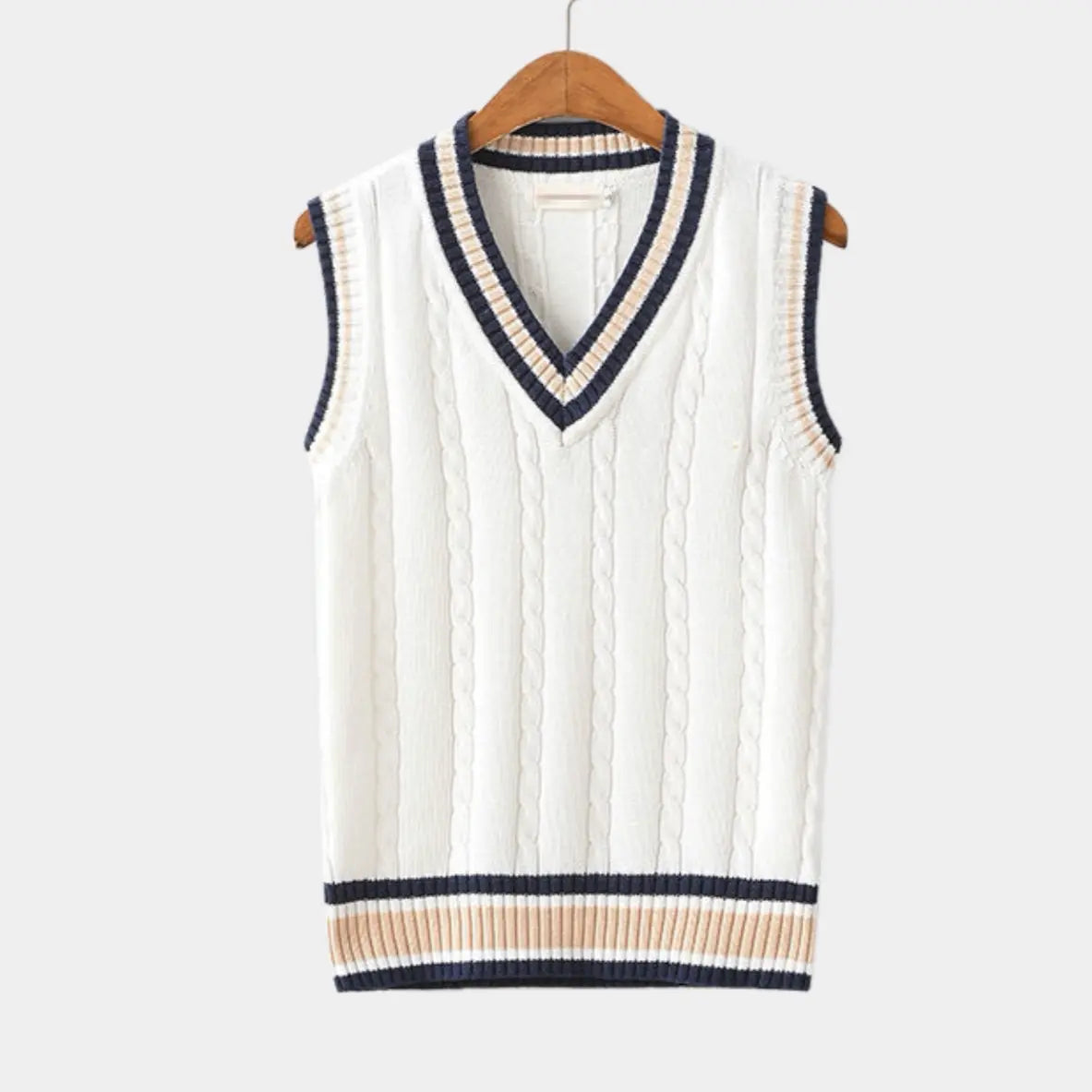 Knitted Sweater Vest - V Neck with Ribbed Trim