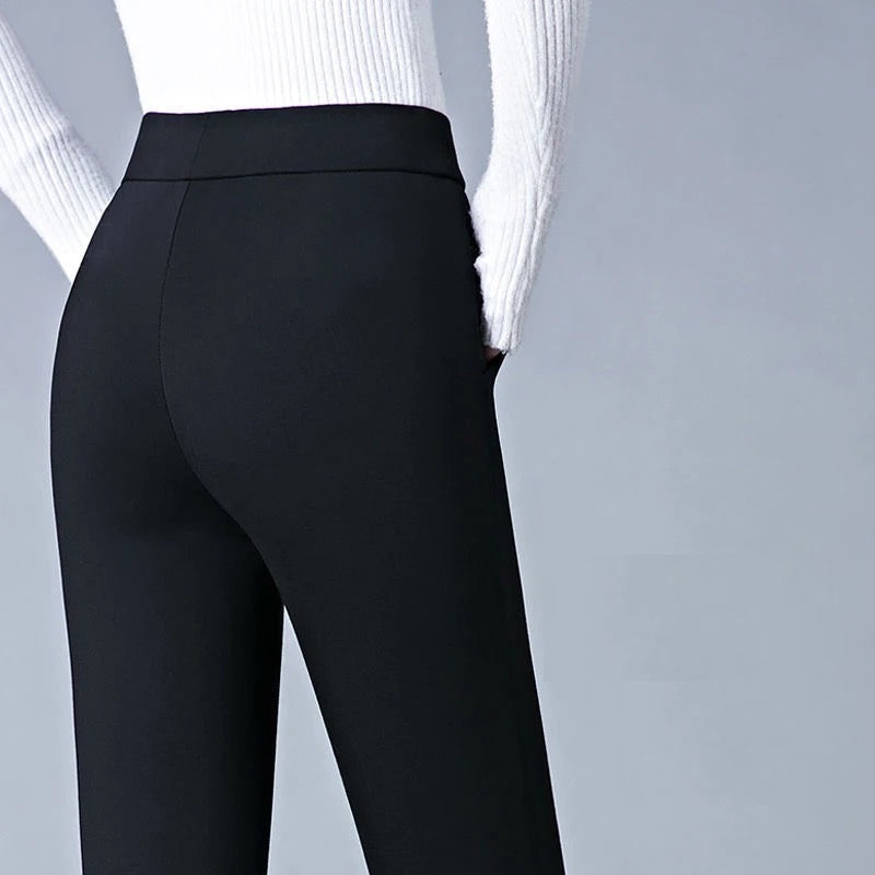High Waist Tapered Trousers - Slim Fit Work Style