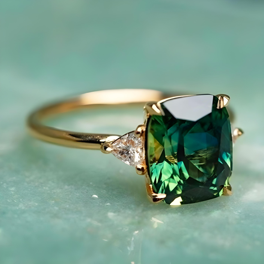 Gemstone Ring | Solitaire Setting with Side Stones