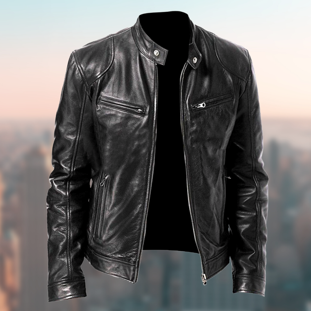 Men’s Biker Jacket | Stand Collar Zip Front
