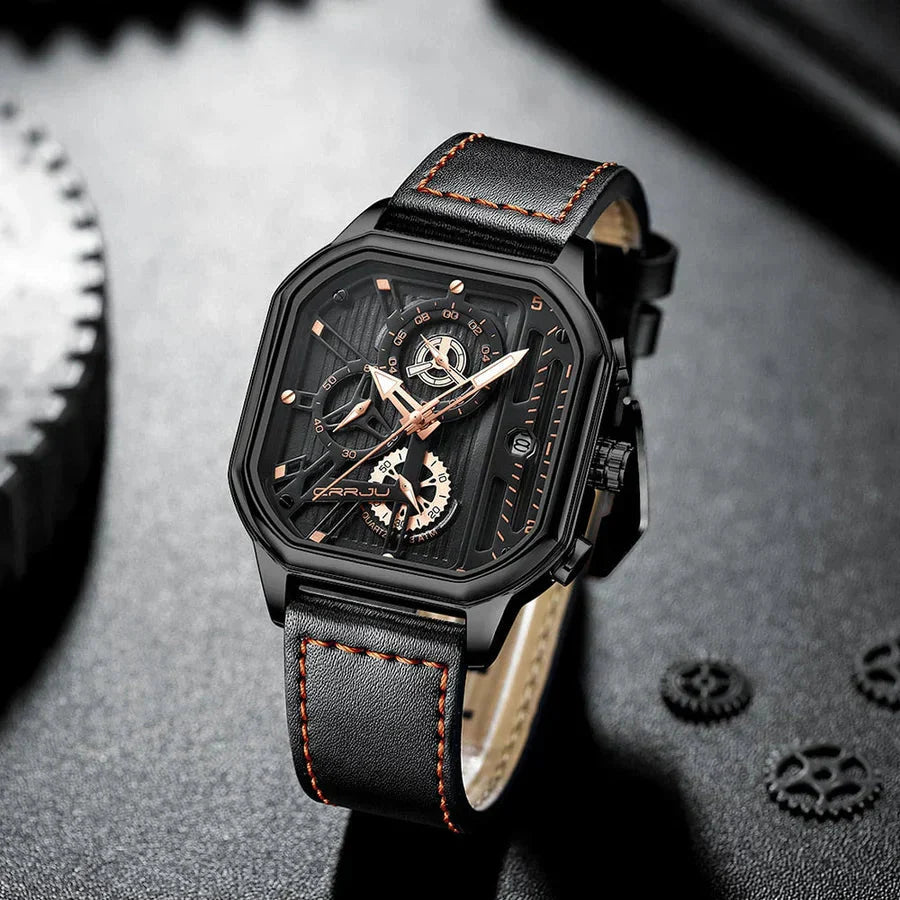 Aurelio | Automatic Chronograph Watch with Skeleton Dial - Elegant Leather Strap