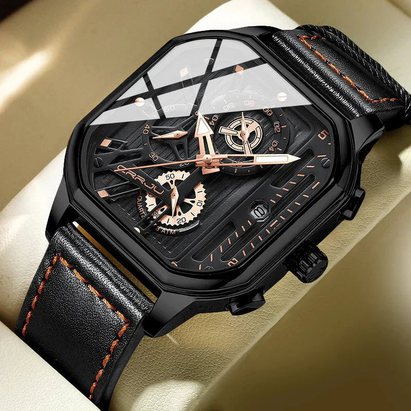 Aurelio | Automatic Chronograph Watch with Skeleton Dial - Elegant Leather Strap