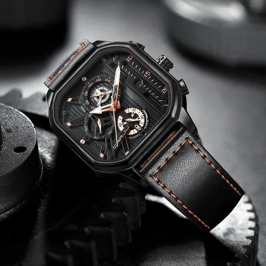 Aurelio | Automatic Chronograph Watch with Skeleton Dial - Elegant Leather Strap