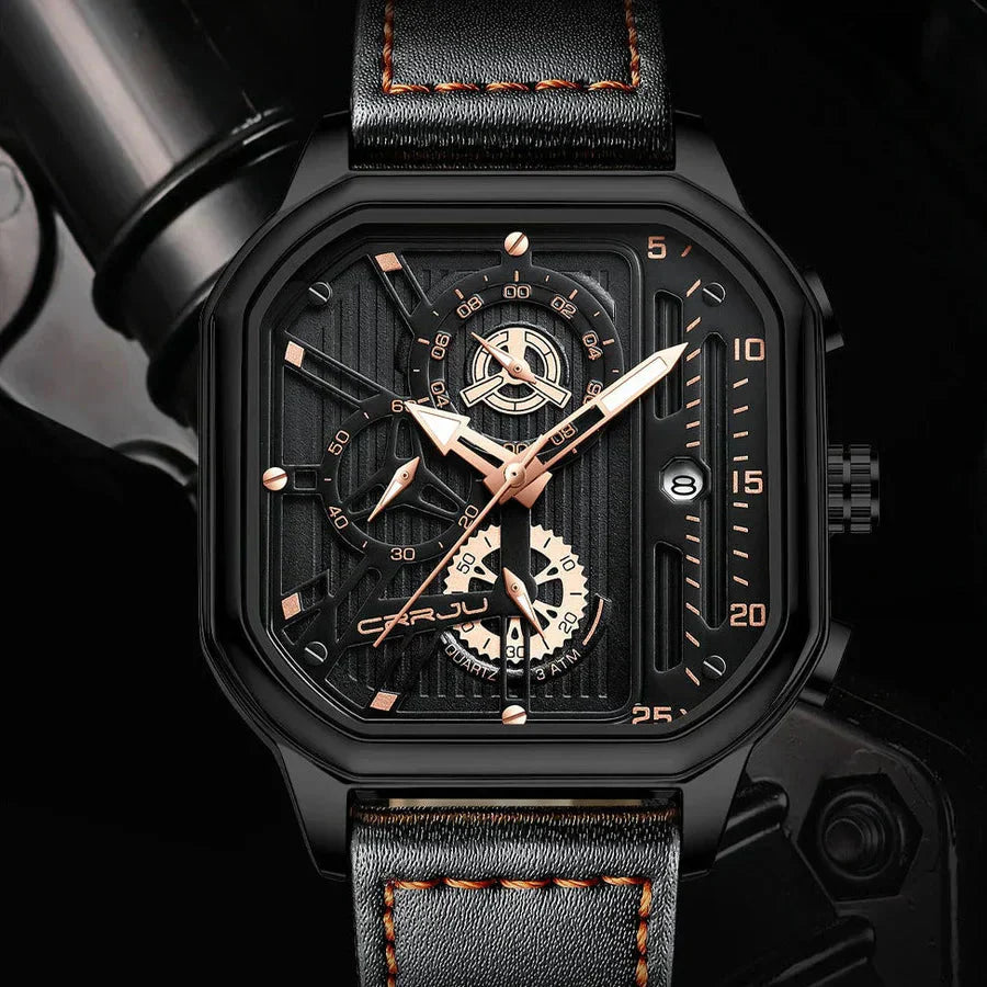 Aurelio | Automatic Chronograph Watch with Skeleton Dial - Elegant Leather Strap