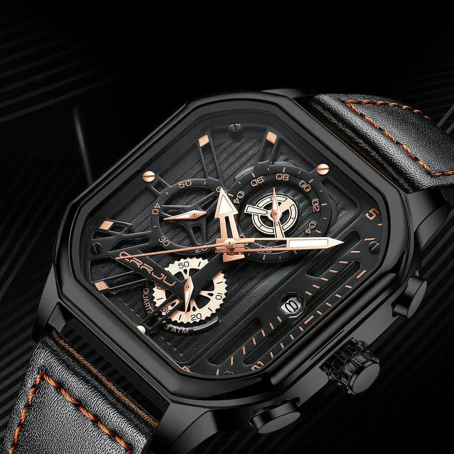 Aurelio | Automatic Chronograph Watch with Skeleton Dial - Elegant Leather Strap