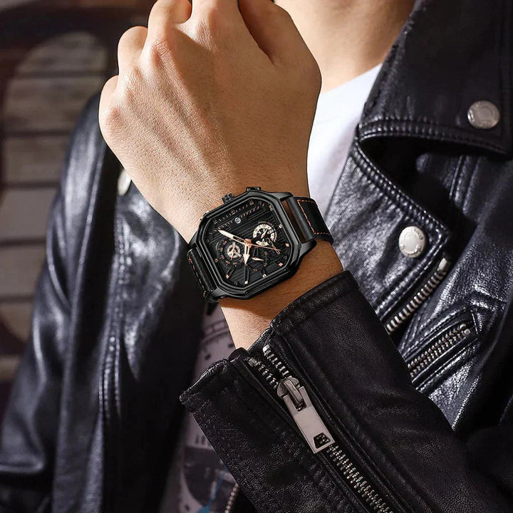 Aurelio | Automatic Chronograph Watch with Skeleton Dial - Elegant Leather Strap