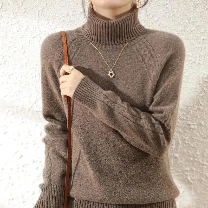 Turtleneck Knit Jumper - Slim Fit with Cable Detail