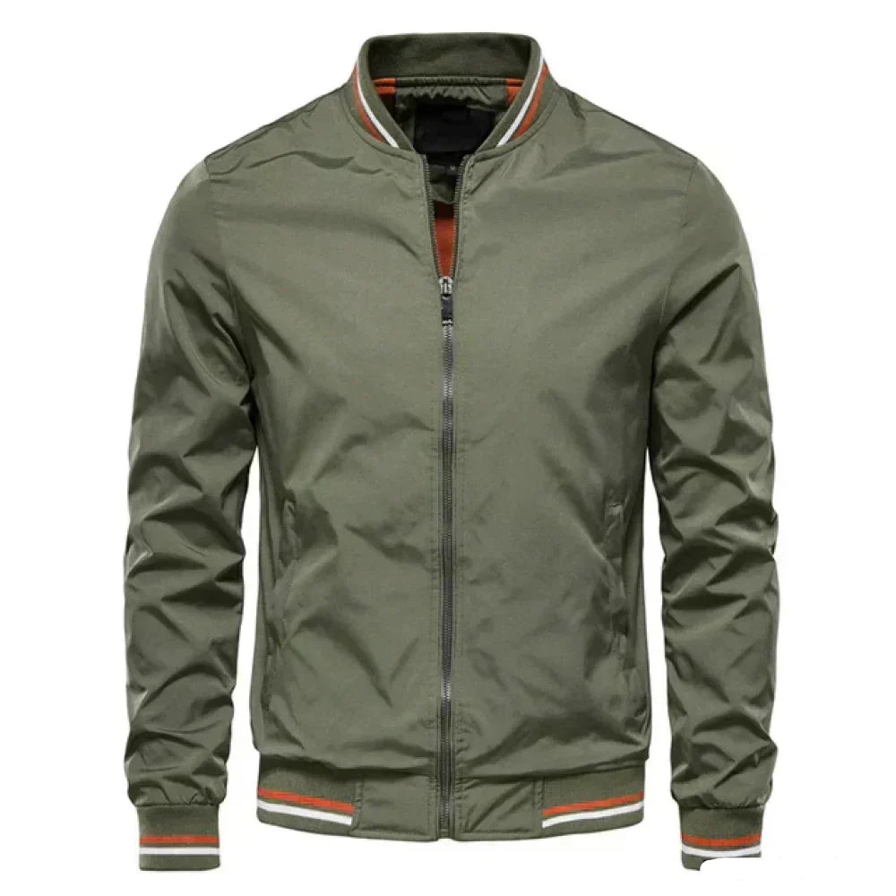 Bomber Jacket - Striped Trim Zip Front