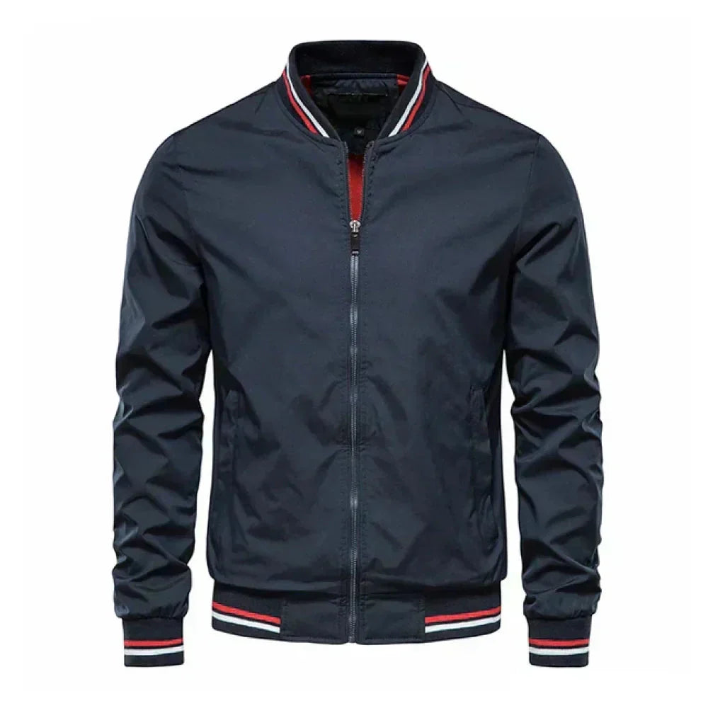 Bomber Jacket - Striped Trim Zip Front