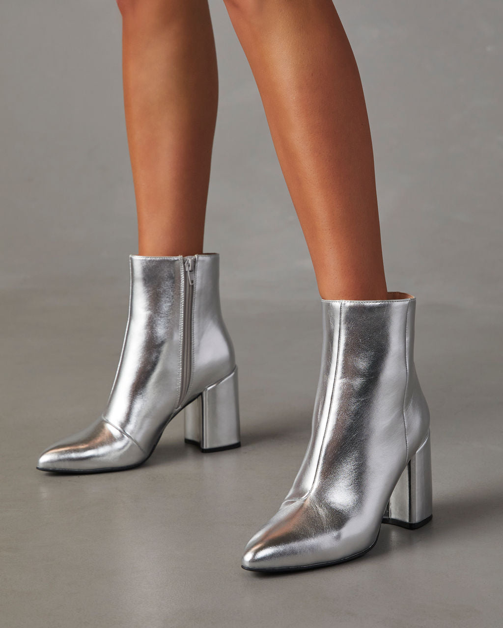 Block Heel Ankle Boots - Side Zip Party Style