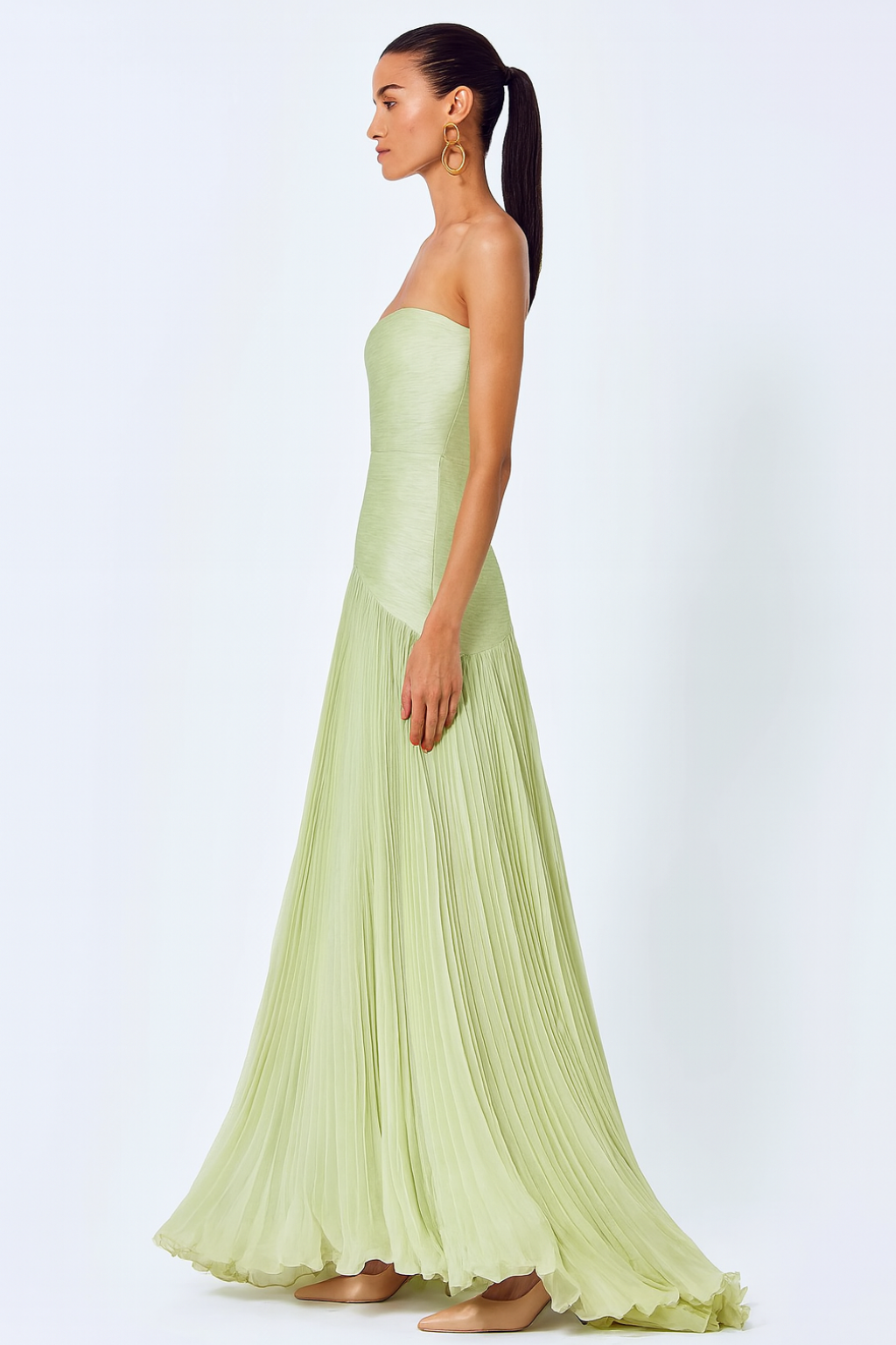Women’s Strapless Maxi Dress | Pleated Drop Waist