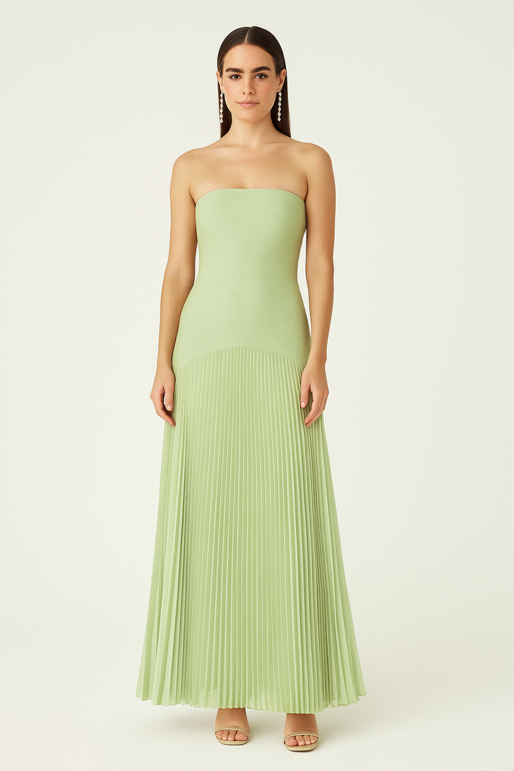 Women’s Strapless Maxi Dress | Pleated Drop Waist