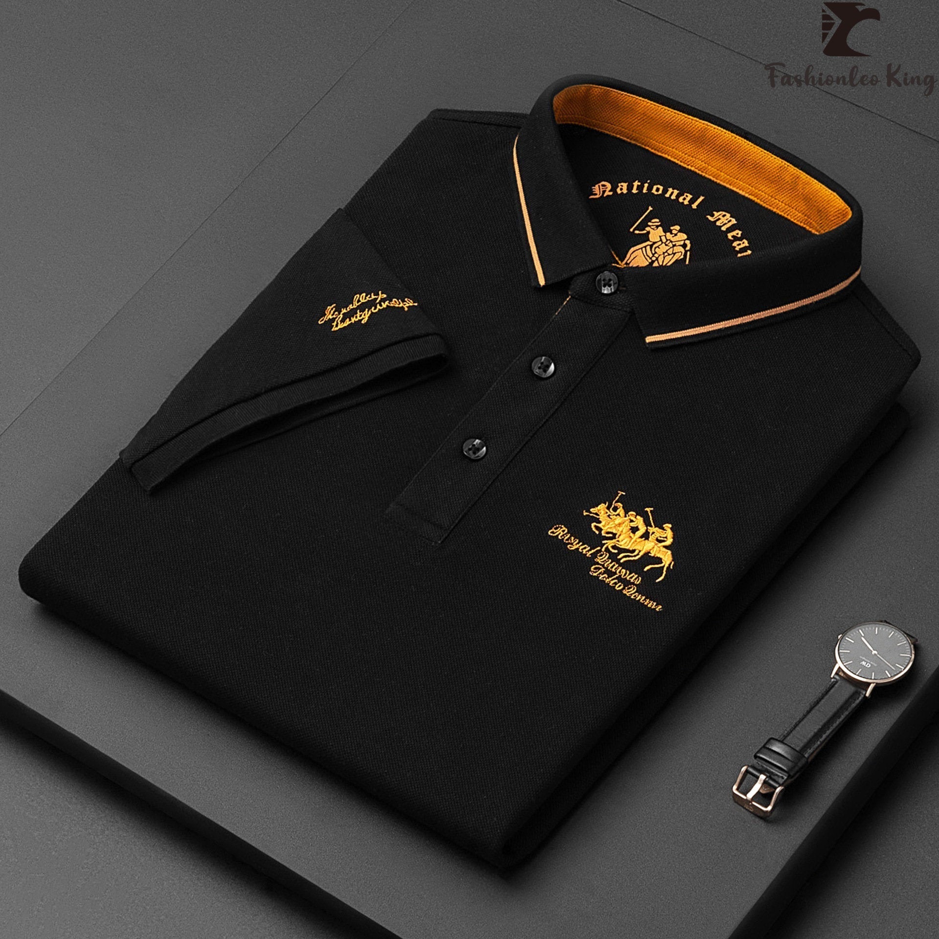 Short Sleeve Polo Shirt - Classic Fit with Button Neck