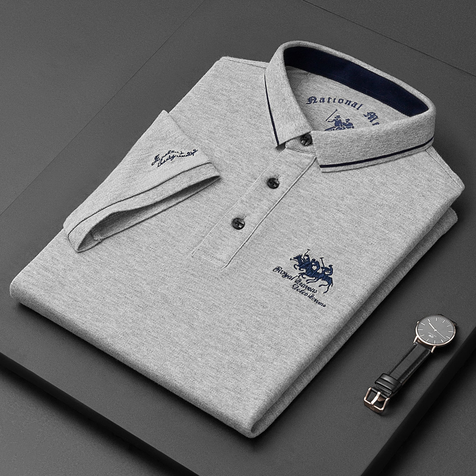 Short Sleeve Polo Shirt - Classic Fit with Button Neck