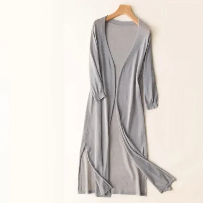 Long Knit Cardigan - Open Front Design