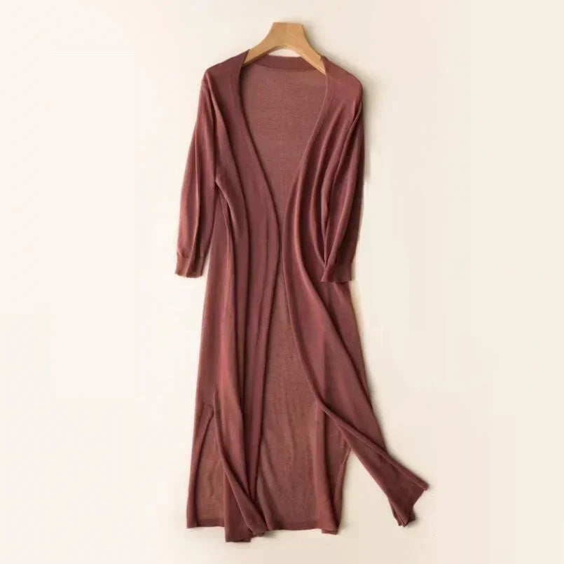 Long Knit Cardigan - Open Front Design