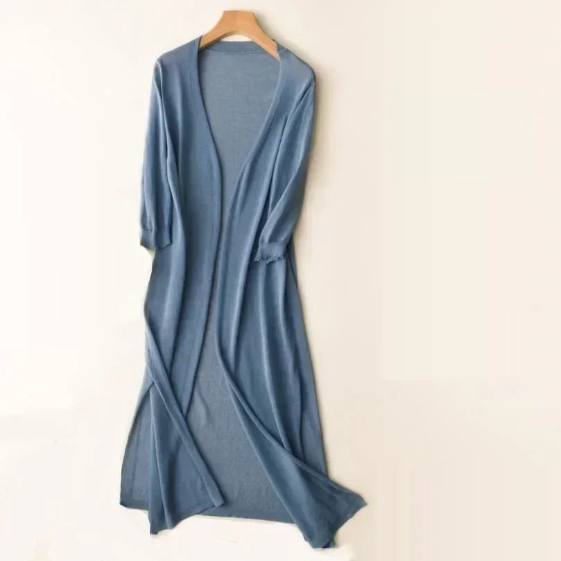Long Knit Cardigan - Open Front Design