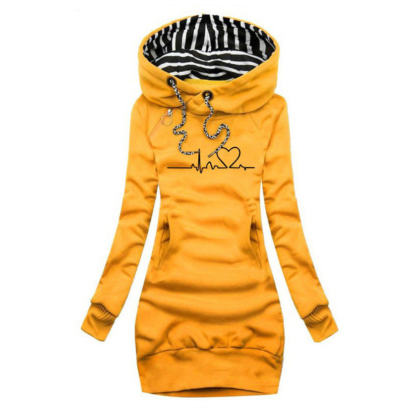 Hoodie Midi Dress - Long Sleeve with Graphic Print