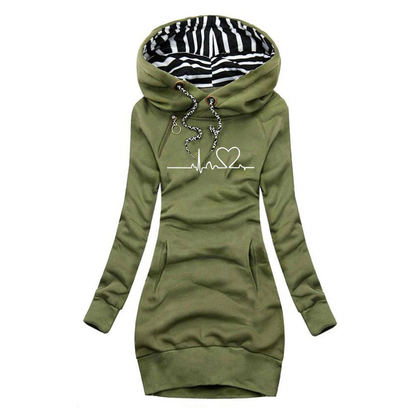 Hoodie Midi Dress - Long Sleeve with Graphic Print