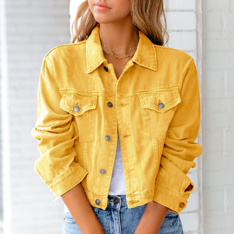 Denim Jacket - Cropped Button Front Casual Style