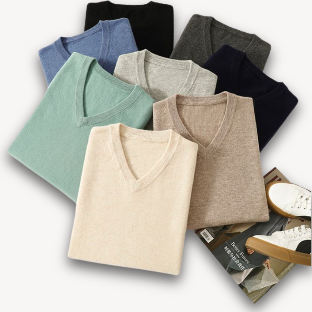 V Neck Pullover Jumper - Slim Fit Layered Collar Look