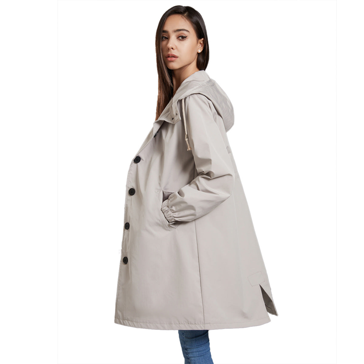 Rain Jacket - Hooded Oversized Style with Button Front