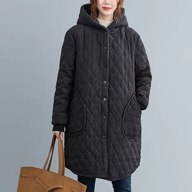 Quilted Hooded Jacket - Relaxed Fit with Snap Buttons
