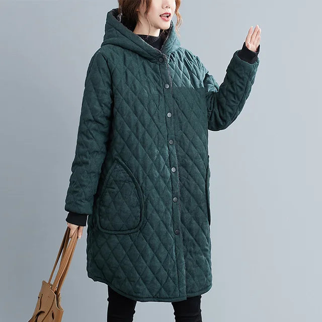 Quilted Hooded Jacket - Relaxed Fit with Snap Buttons