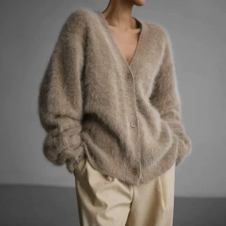 V Neck Knit Cardigan - Relaxed Fit with Buttons
