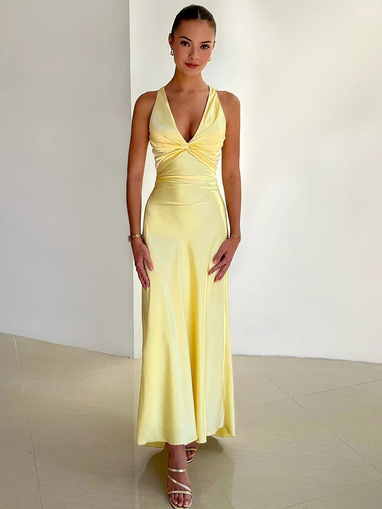 Women's Elegant Backless Formal Wedding Guest Maxi Dress