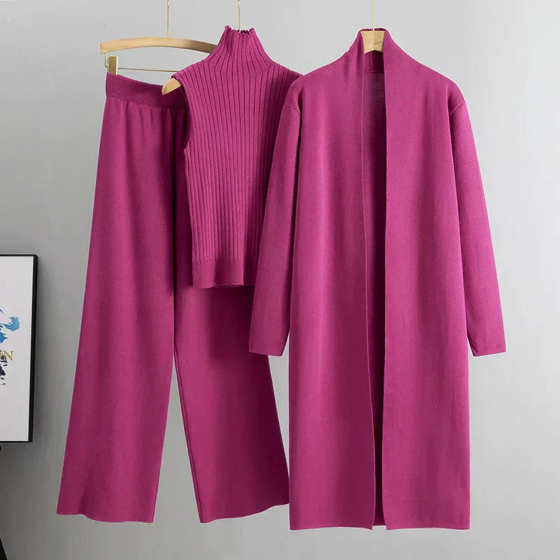 3 Piece Lounge Set - Long Cardigan with Sleeveless Top and Trousers