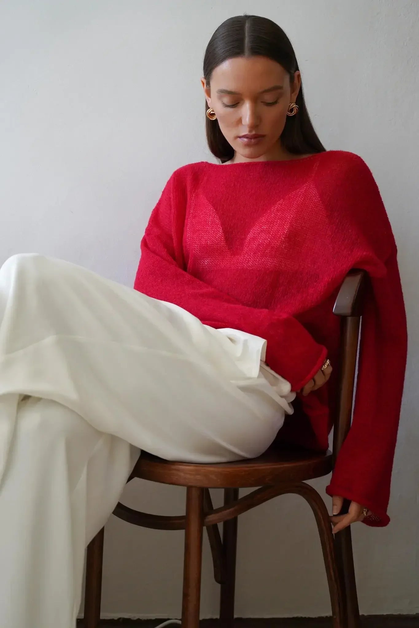 Long Sleeve Knit Top - Sheer Relaxed Fit