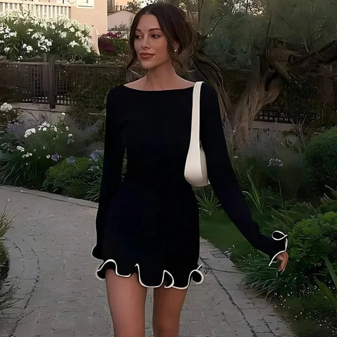 Long Sleeve Mini Party Dress | Ruffle Hem Detail