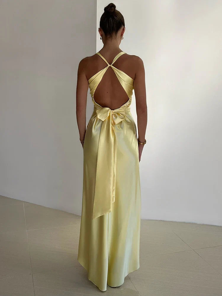 Women's Elegant Backless Formal Wedding Guest Maxi Dress