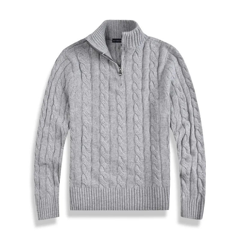 Short Zip Cable Knit Jumper - Classic Fit Pullover