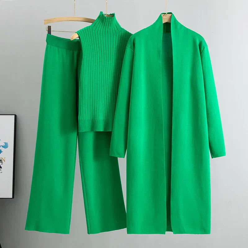 3 Piece Lounge Set - Long Cardigan with Sleeveless Top and Trousers