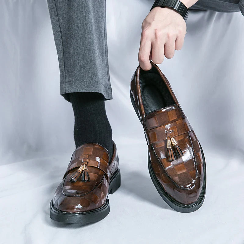 Tassel Loafers - Woven Pattern Slip-On Formal Shoes