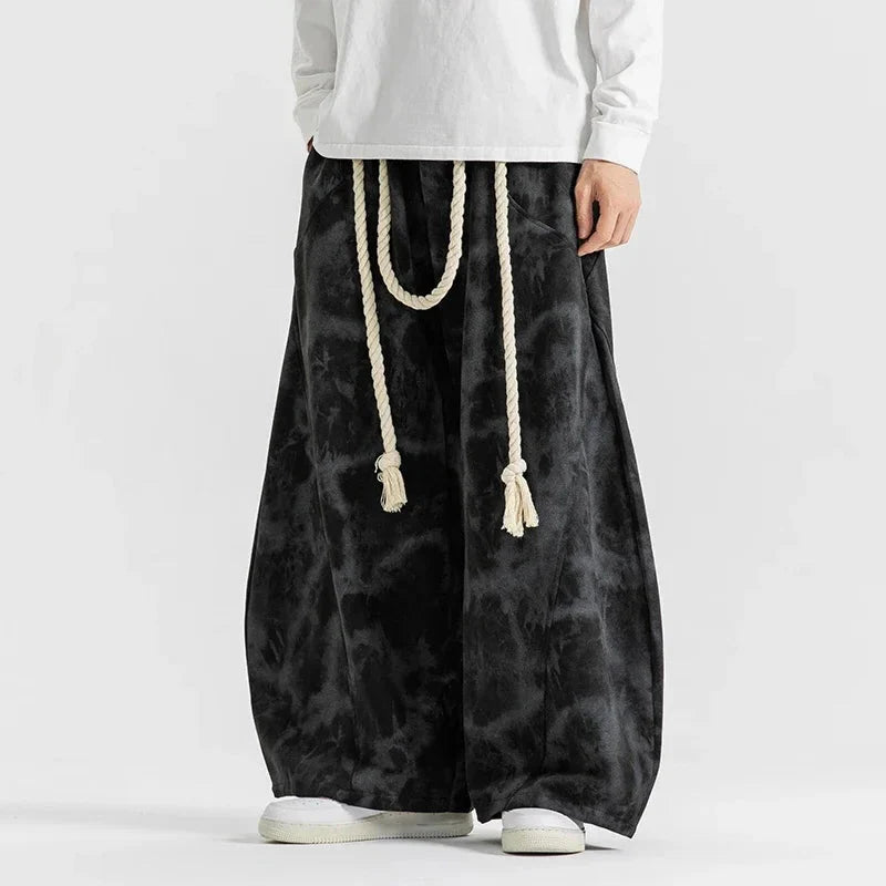 Wide Leg Lounge Trousers - Rope Belt Detail