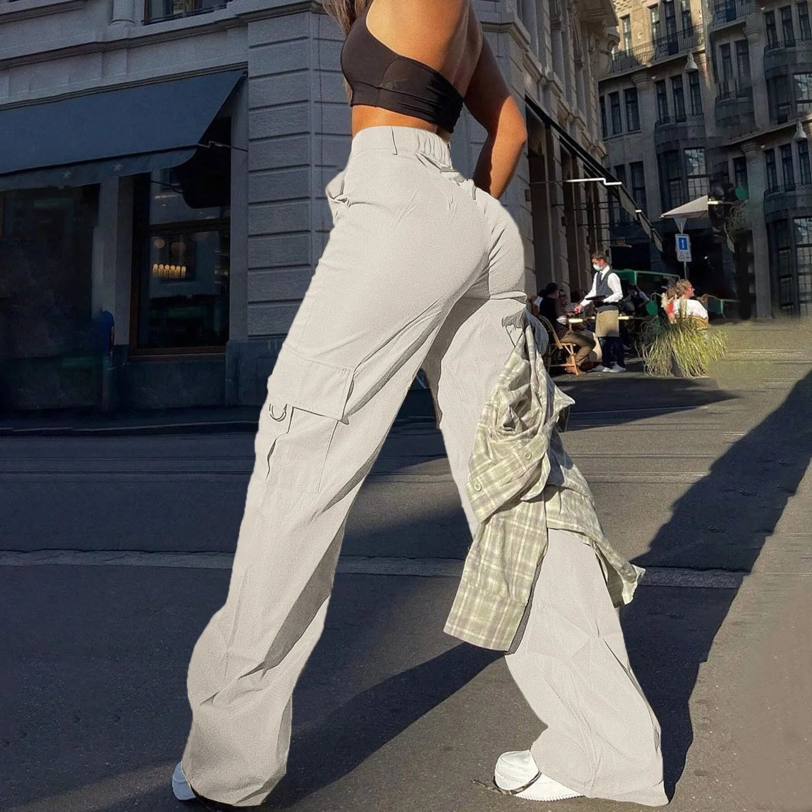 High Waist Cargo Trousers - V Wide Leg Street Style