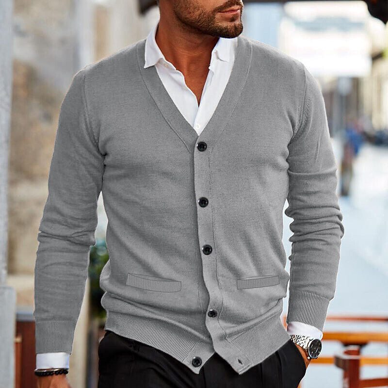 V Neck Button Cardigan - Slim Fit Knitwear
