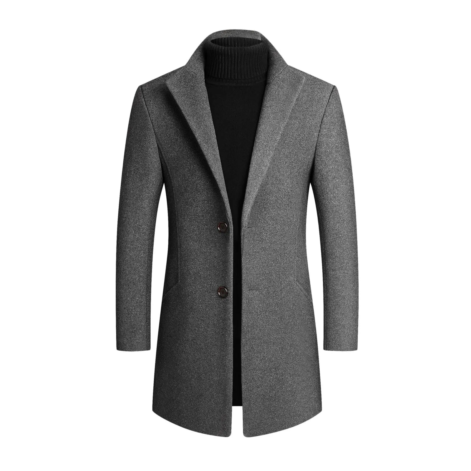Long Overcoat - Classic Button Front with Notch Lapels