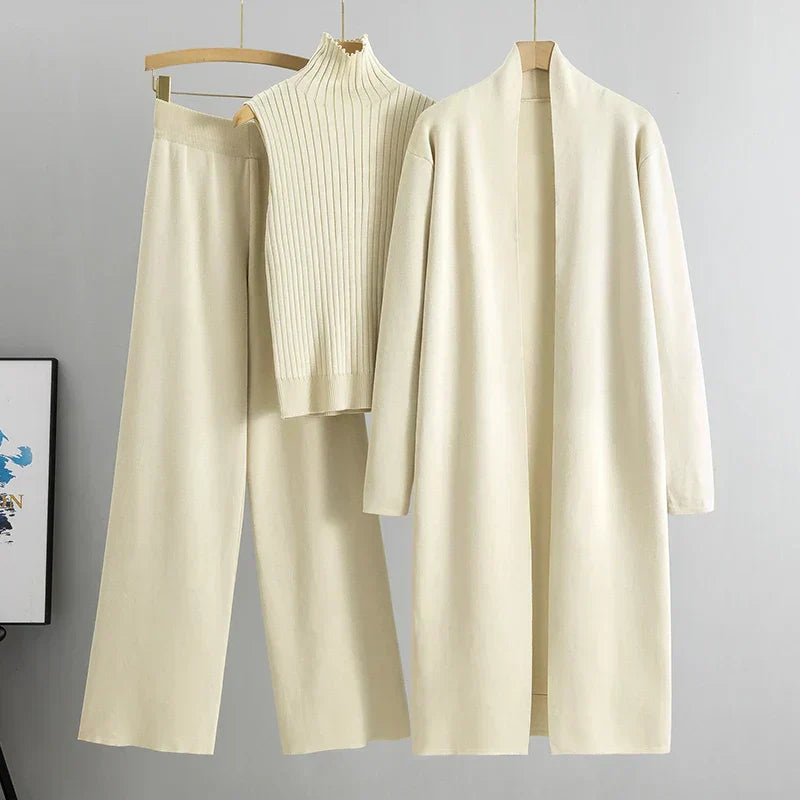 3 Piece Lounge Set - Long Cardigan with Sleeveless Top and Trousers