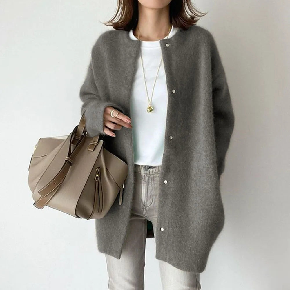 Longline Button Cardigan - Relaxed Fit with Round Neck