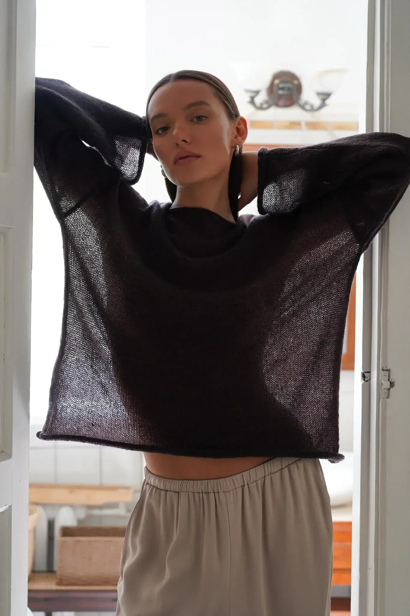 Long Sleeve Knit Top - Sheer Relaxed Fit