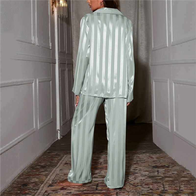 Pajama Set | Classic Stripe Top and Wide Leg Bottoms