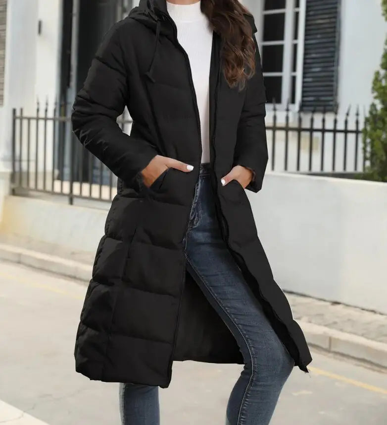 Longline Puffer Coat - Hooded Zip Up with Panel Stitching