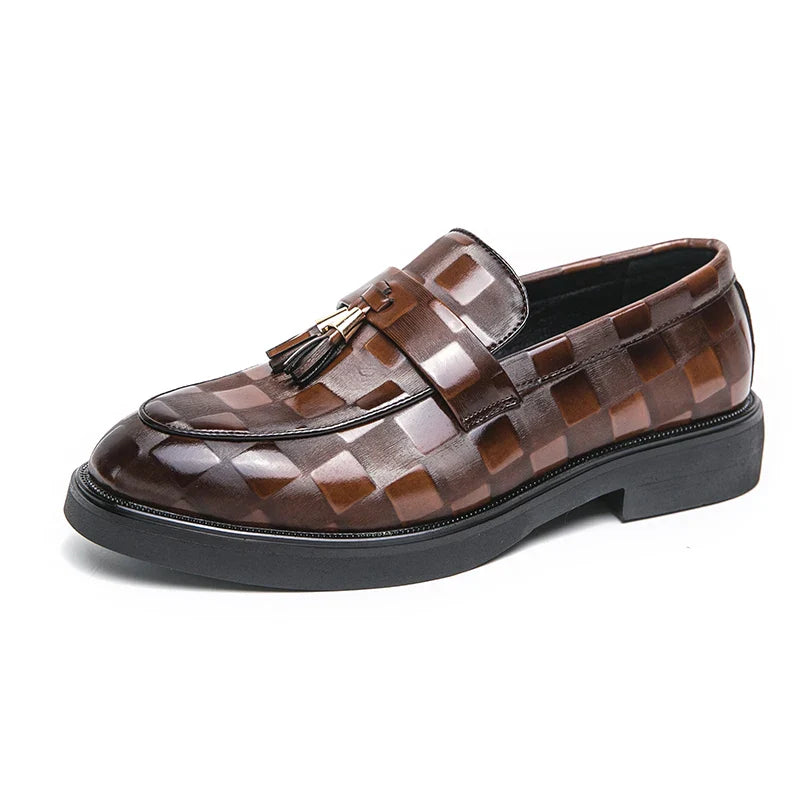 Tassel Loafers - Woven Pattern Slip-On Formal Shoes